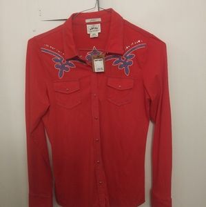 NWT Ariat Red Western Style Button Down Shirt Size Medium